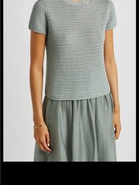Vince Light Sage Crochet Short Sleeve Knit Top